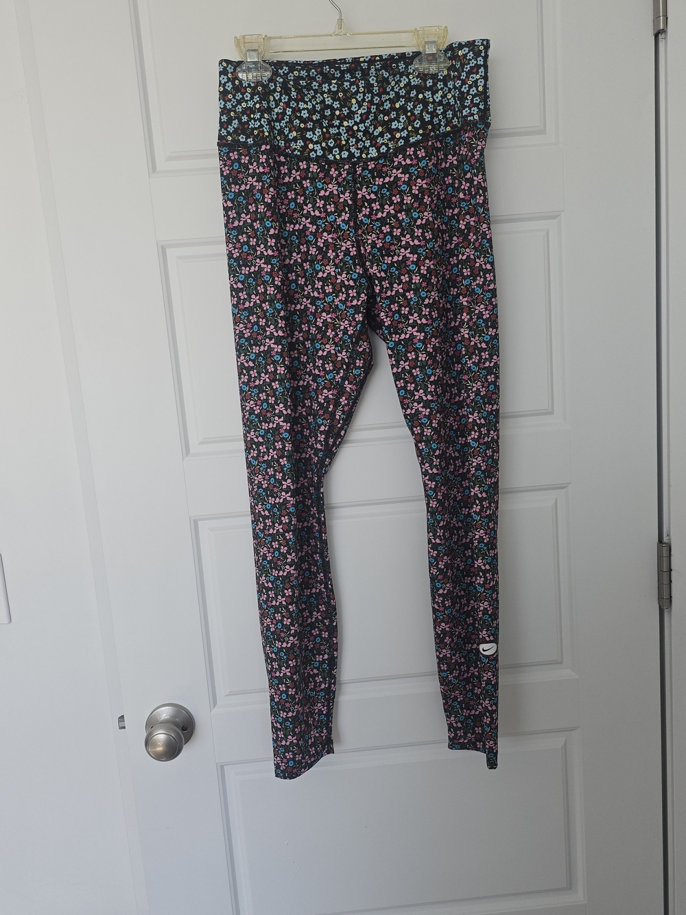 Nike Black Floral Leggings with Pink and Blue Flowers